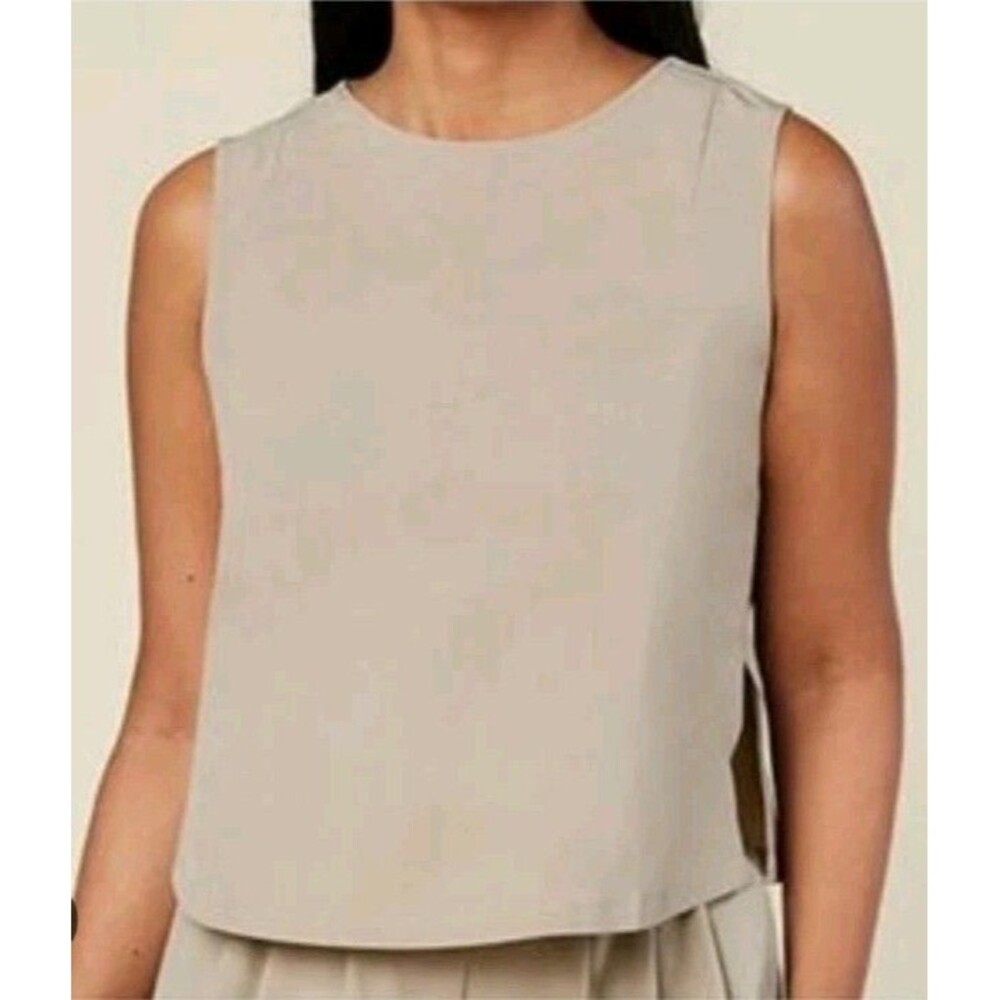 Wayre Travel Collection Beige Taup Boxy Shift & Snap Mid-Crop Tank Recycled Sz M